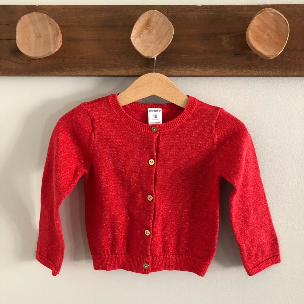 Carter’s red shimmer Valentine’s cardigan, 18 mos